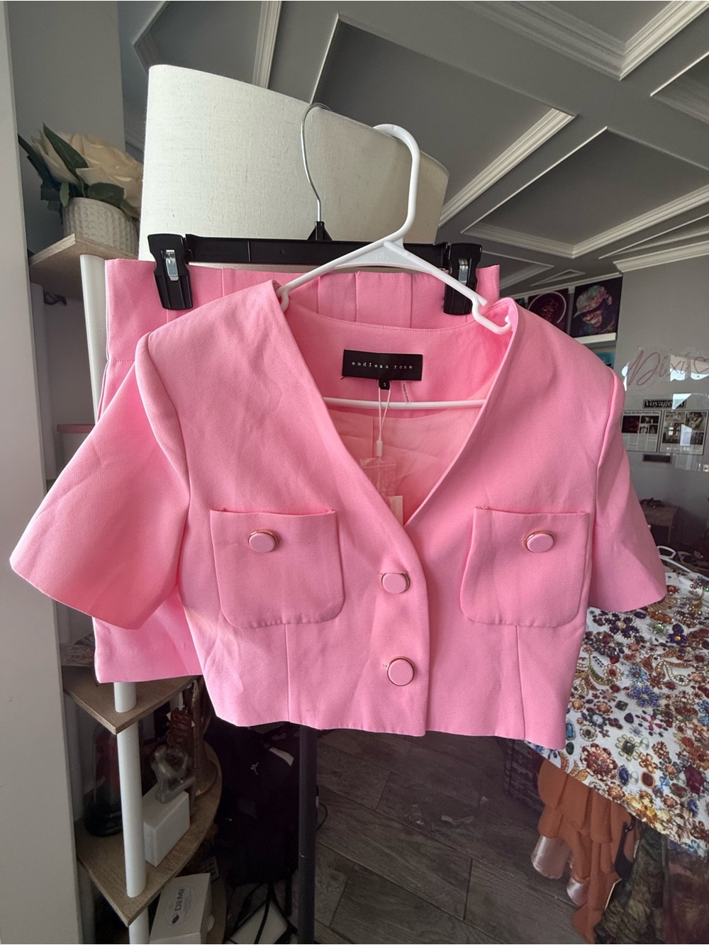 Endless Rose Pink Cropped Short-Sleeve Blazer